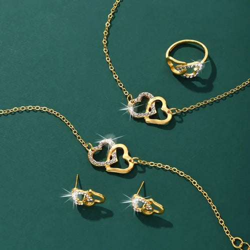 5Pcs Alloy Necklace Earrings Bracelet Ring Classic Daily Wear