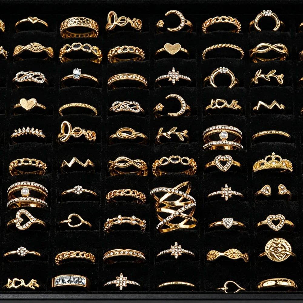 20/30/50Pcs/Lot Elegant Bohemia Heart Moon Rings Set For Women Mix Style Fashion Jewelry