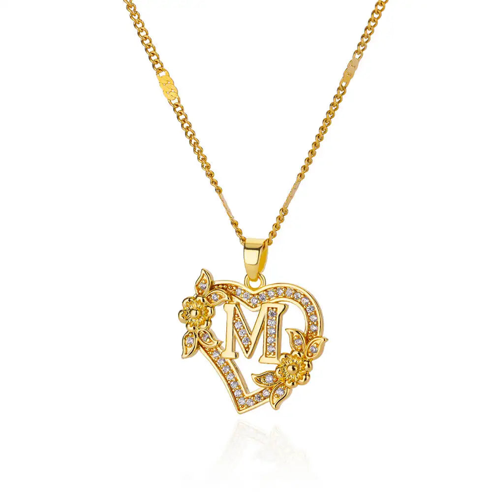 Women Stainless Steel Heart Lover Gold Color Letter Chain Collar Necklace Jewelry