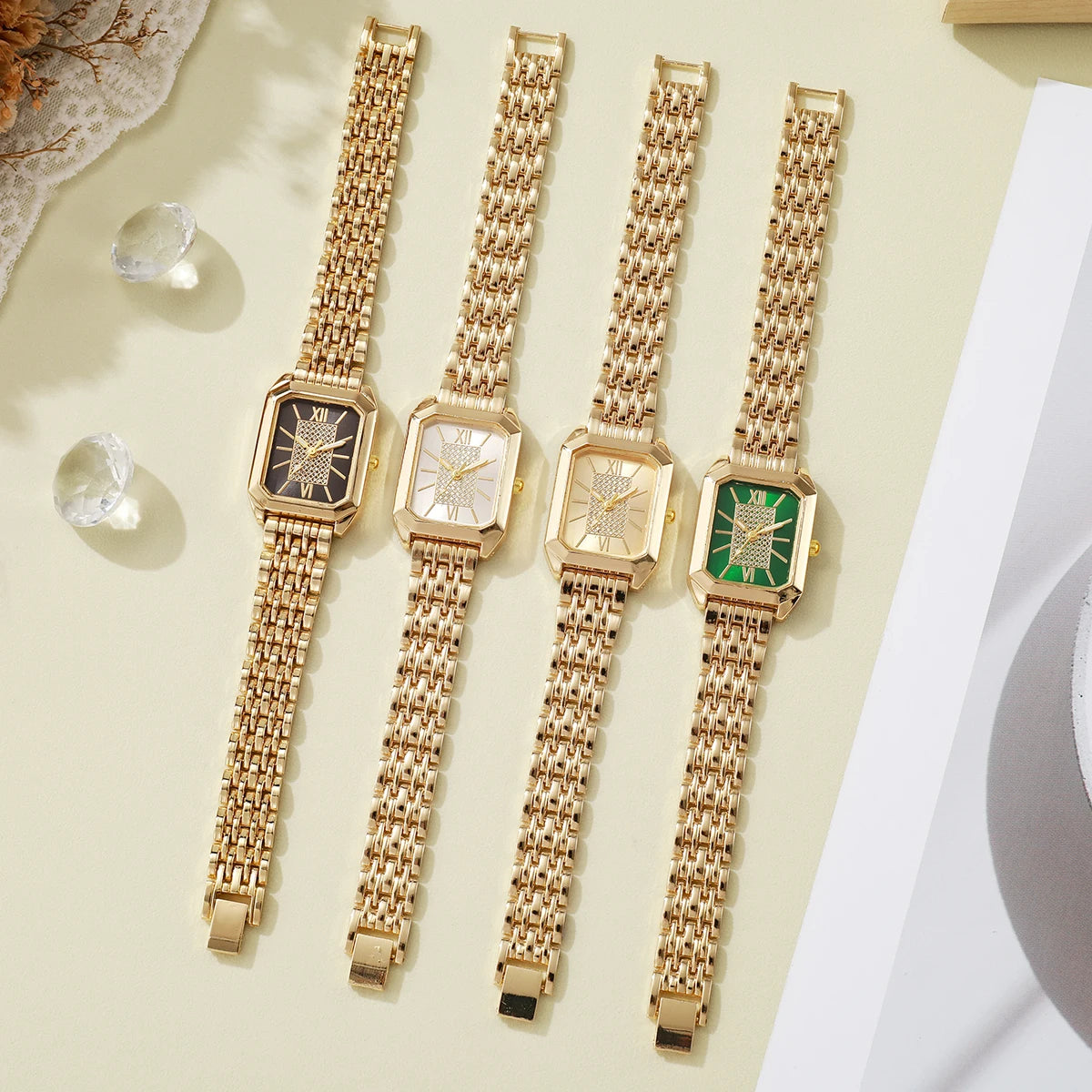 Fashion Rectangle Women Quartz Watch Stainless Steel Strap Wristwatches