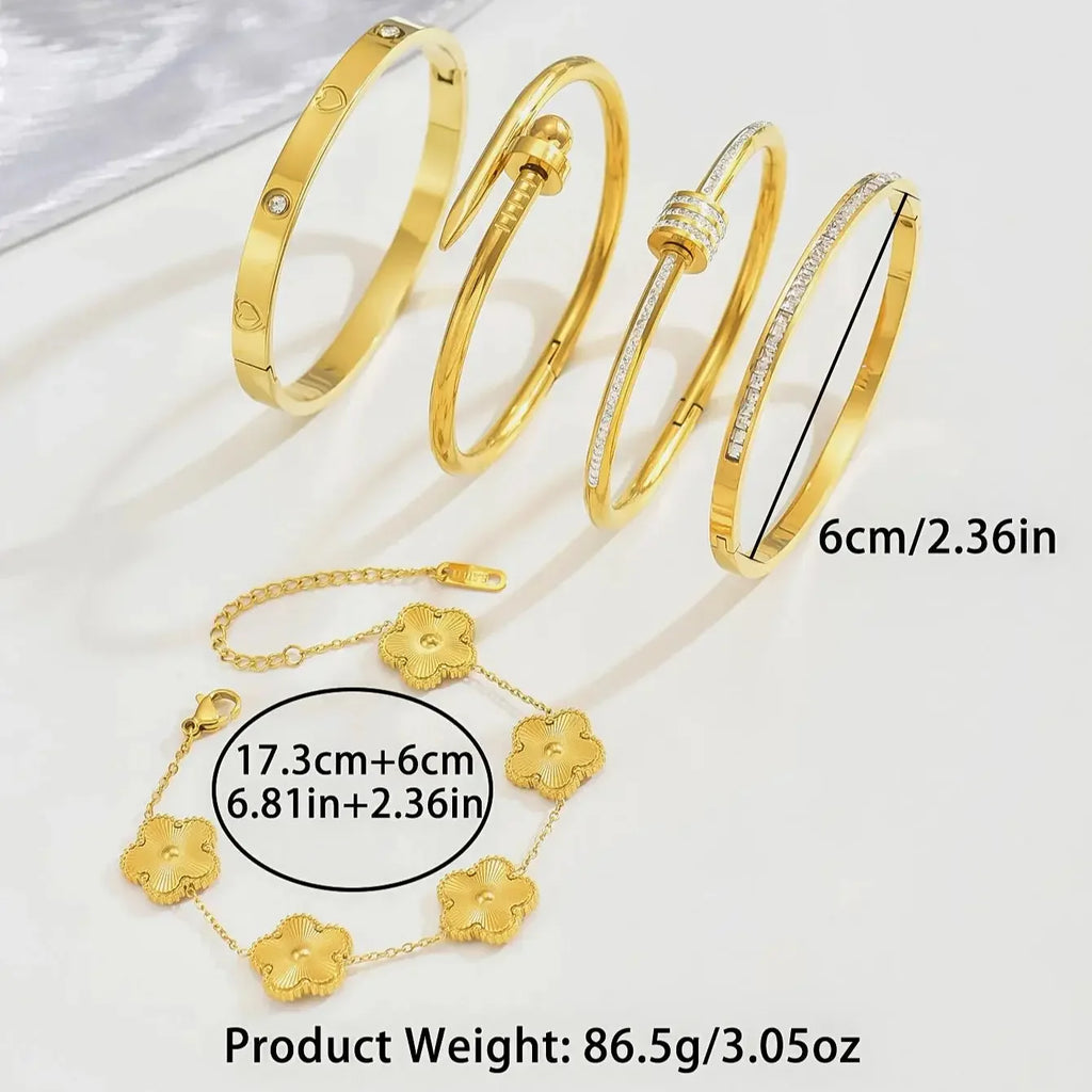 Stainless Steel Four-leaf Clover Lucky Bracelet Fashion Women's Nail Bracelet Gold Bangles