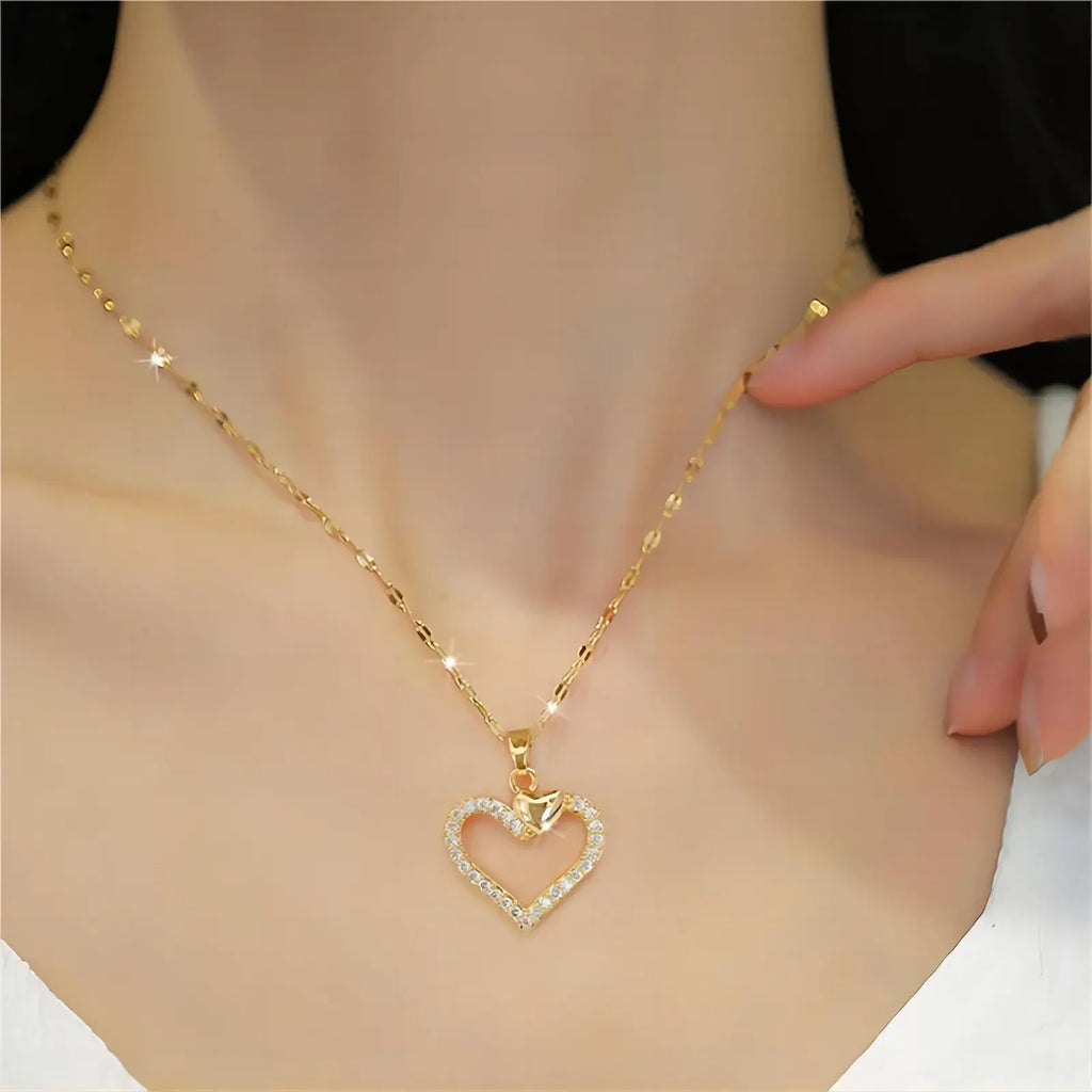 Trendy Heart Stainless Steel Necklaces for Women Daily Jewelry