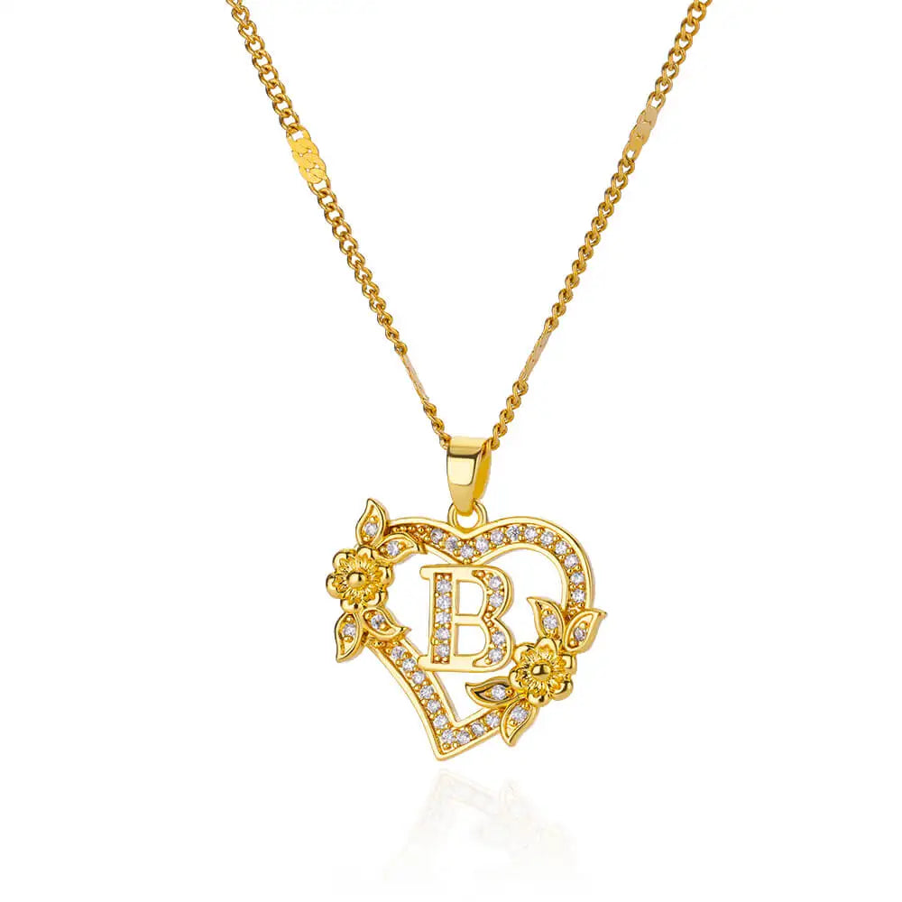 Women Stainless Steel Heart Lover Gold Color Letter Chain Collar Necklace Jewelry