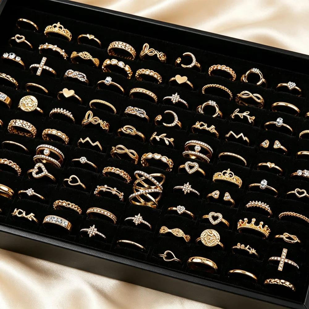 20/30/50Pcs/Lot Elegant Bohemia Heart Moon Rings Set For Women Mix Style Fashion Jewelry