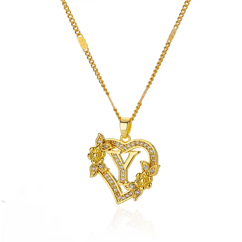 Women Stainless Steel Heart Lover Gold Color Letter Chain Collar Necklace Jewelry