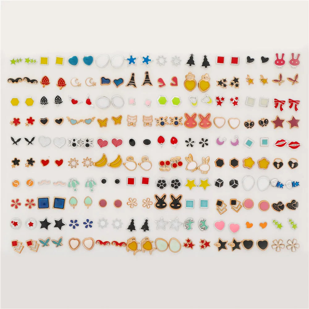 Pair/Lot Small Mini Stud Earring Set For Girl Love Star Animal Geometric
