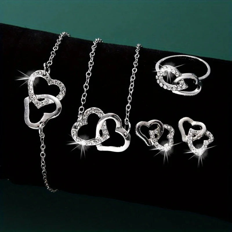 5Pcs Alloy Necklace Earrings Bracelet Ring Classic Daily Wear