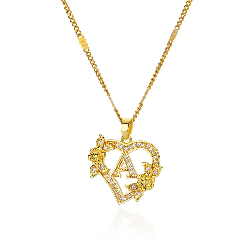 Women Stainless Steel Heart Lover Gold Color Letter Chain Collar Necklace Jewelry