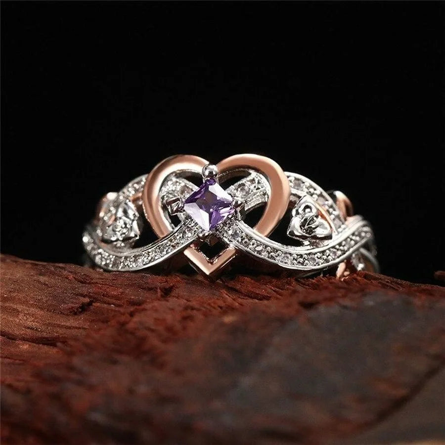 Creative Women's Heart Rings with Romantic Rose Flower Design