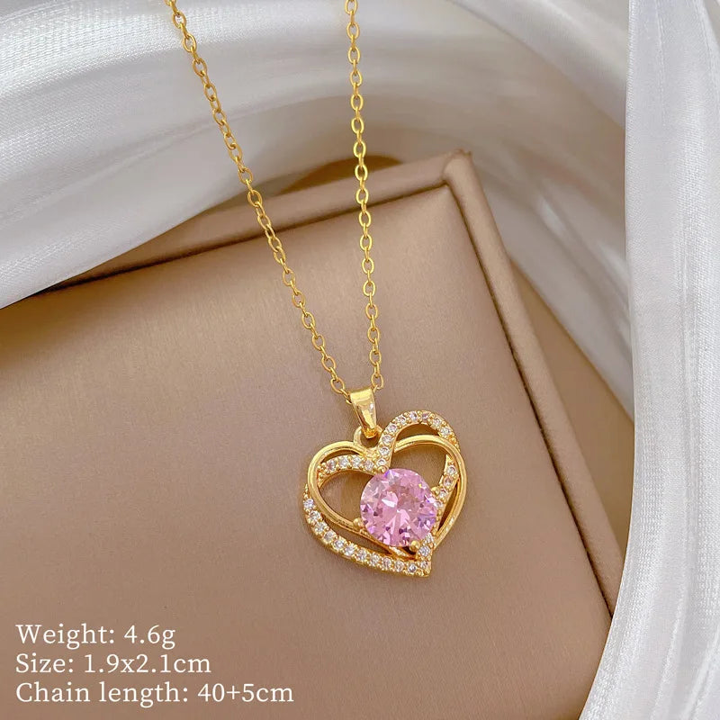 Trendy Heart Stainless Steel Necklaces for Women Daily Jewelry