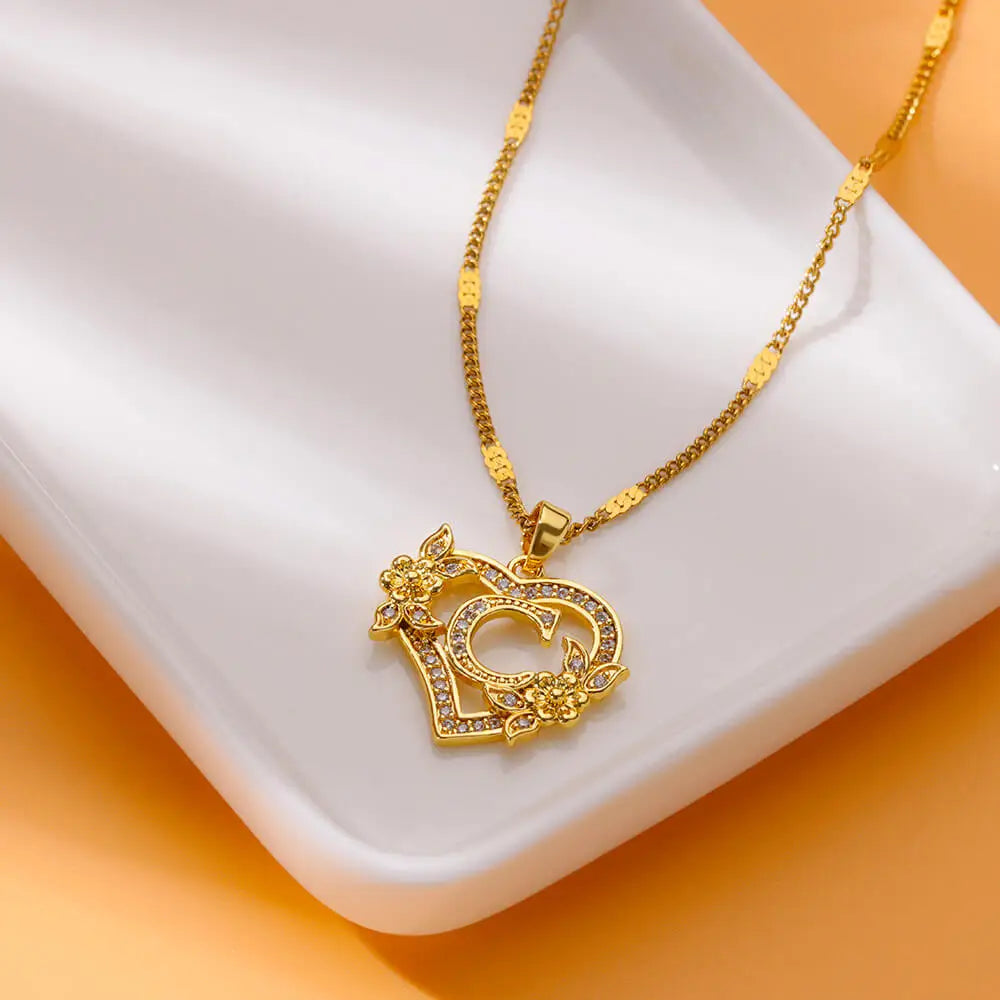 Women Stainless Steel Heart Lover Gold Color Letter Chain Collar Necklace Jewelry