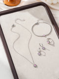 Simple Cube Zirconia Love Design Pendant Necklace Ring Earrings Bracelet Set