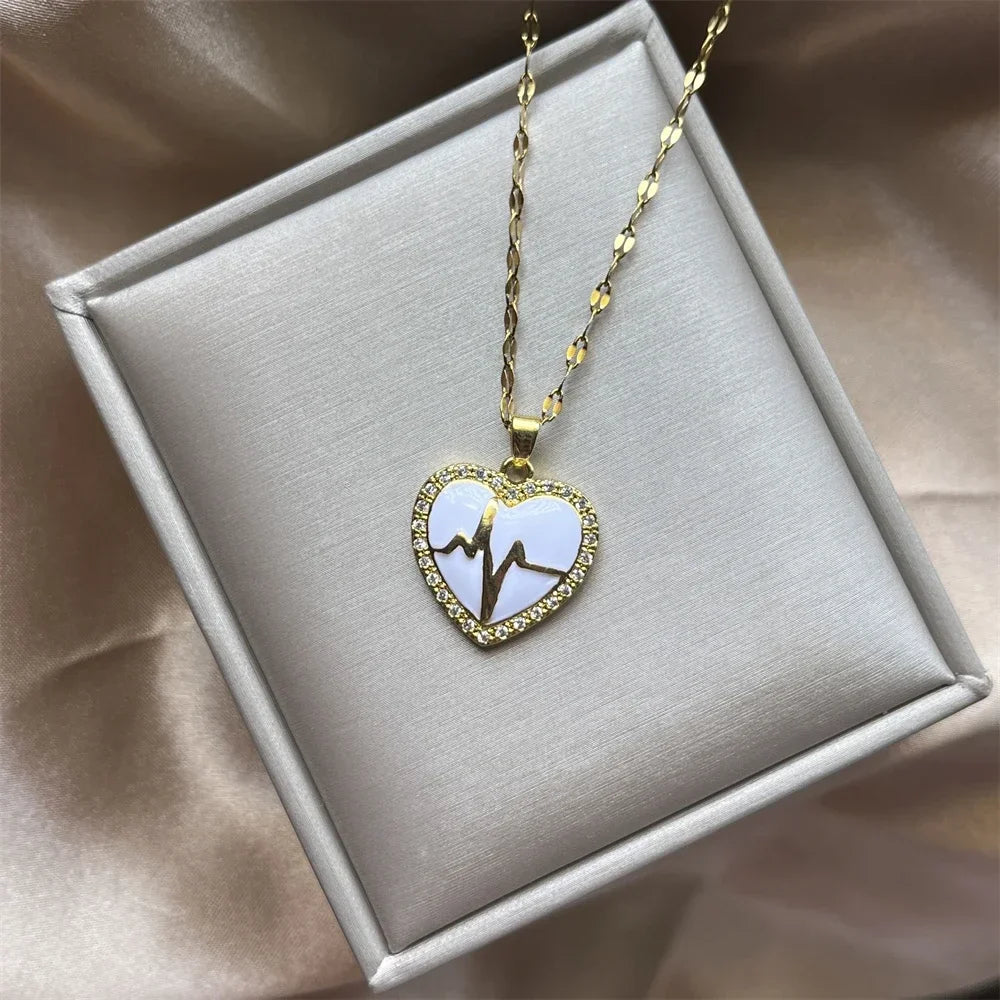 Trendy Heart Stainless Steel Necklaces for Women Daily Jewelry