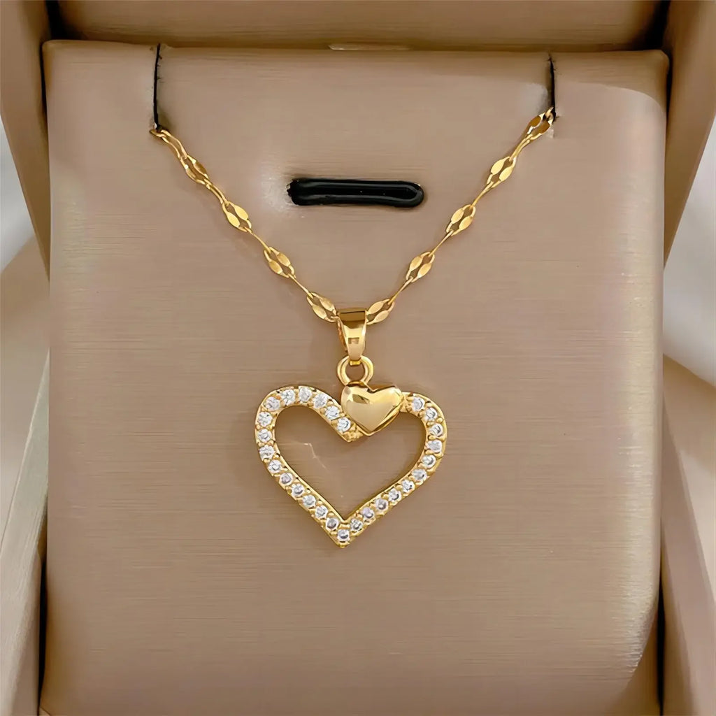 Trendy Heart Stainless Steel Necklaces for Women Daily Jewelry