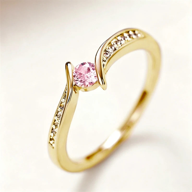 Women Minimalist Ring Inlaid Shiny Round Elegant Wedding Engagement Accessories Jewelry for Lady
