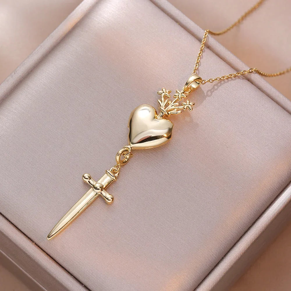 Trendy Heart Stainless Steel Necklaces for Women Daily Jewelry