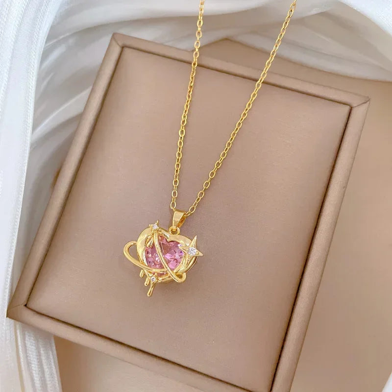 Trendy Heart Stainless Steel Necklaces for Women Daily Jewelry