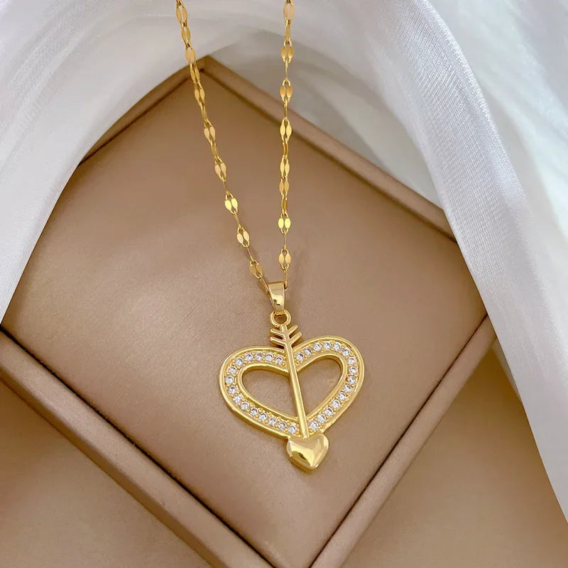 Trendy Heart Stainless Steel Necklaces for Women Daily Jewelry