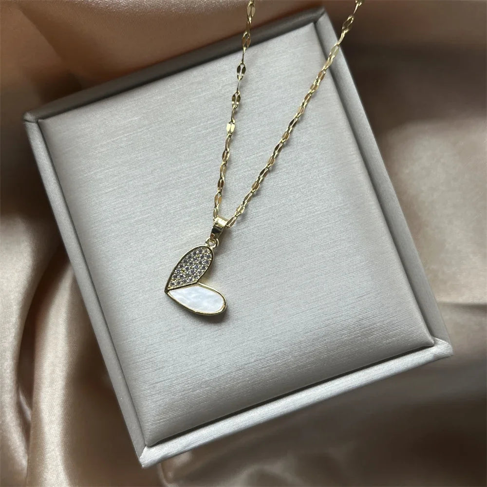 Trendy Heart Stainless Steel Necklaces for Women Daily Jewelry