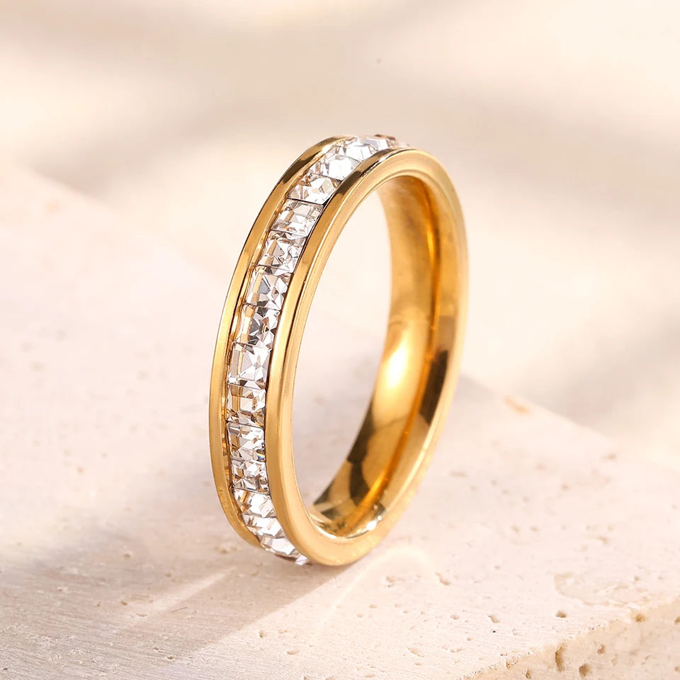 Stainless Steel Stackable Rings for Women Sparkling Finger Ring Set