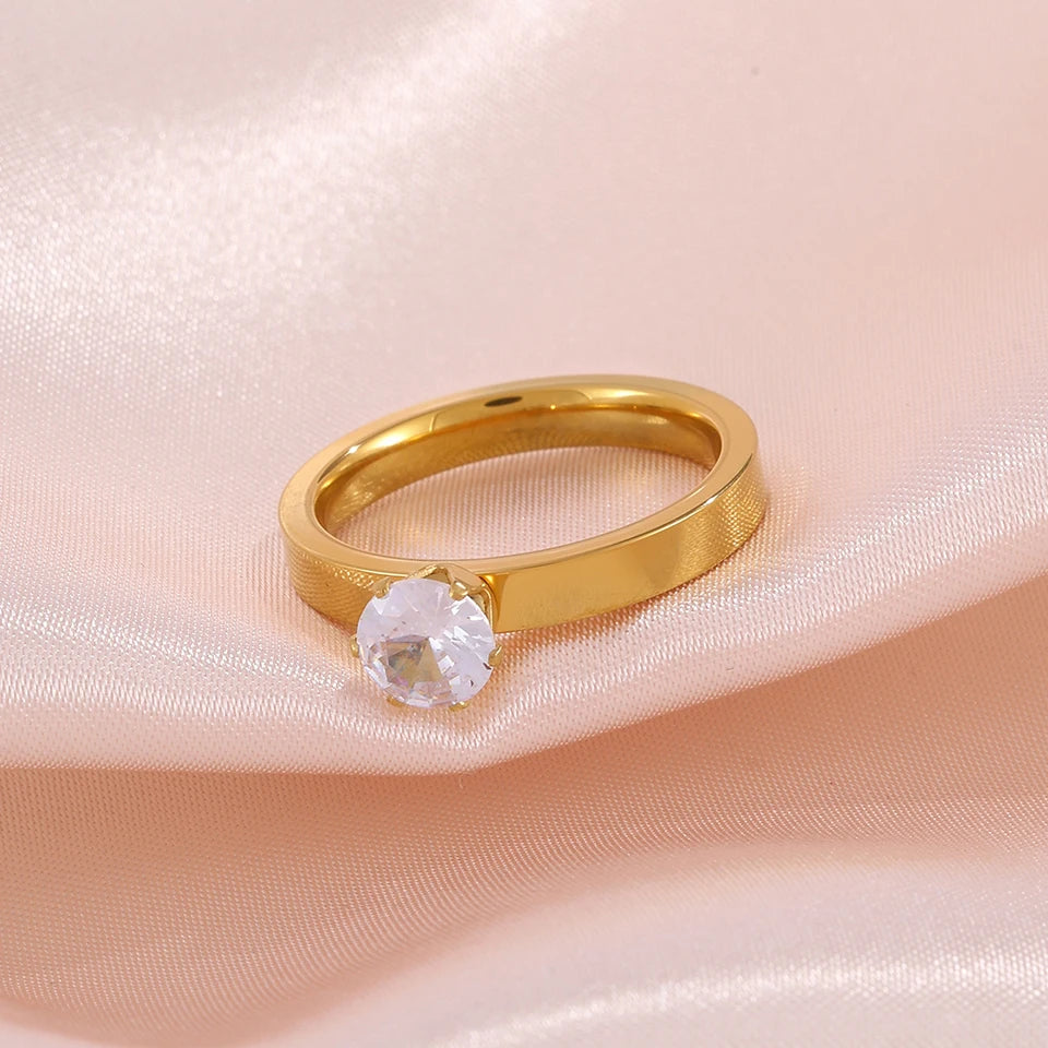 Classic Fashion Zircon Inlaid Stainless Steel Rings Set for Women