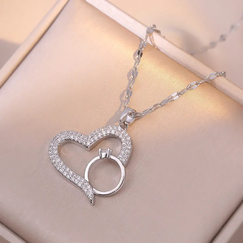 Trendy Heart Stainless Steel Necklaces for Women Daily Jewelry