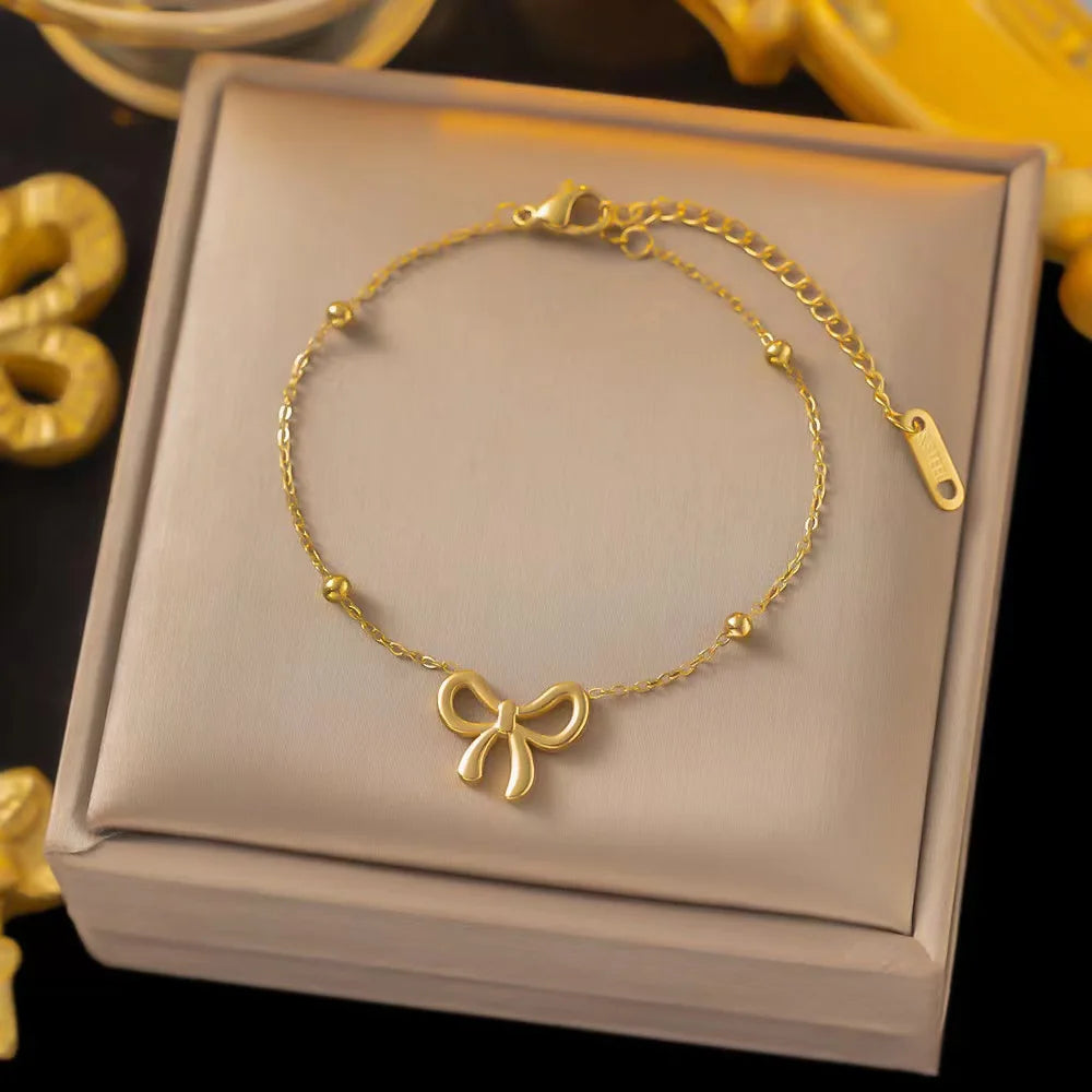 Stainless Steel Bowknot Necklace For Women Girls Gift