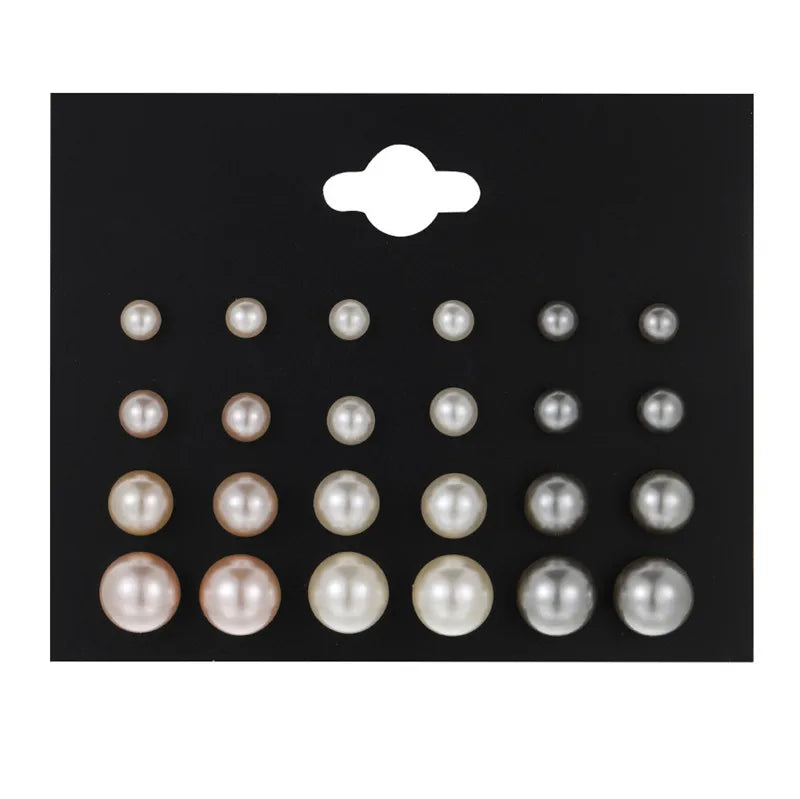 Crystal Pearl Earrings Set Fashion Silver Color Geometric Metal Studs For Women Girls Trend Jewelry Gifts