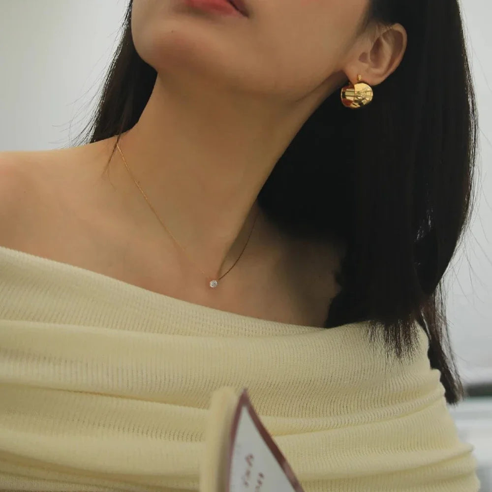 Stainless Steel Gold Plated Dainty Chain Round Clear Stone Necklace for Women Jewelry