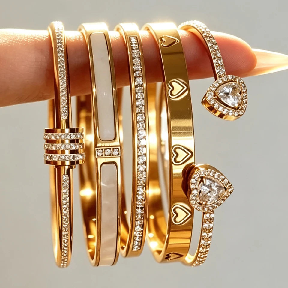 Stainless Steel Bracelet Set for Women Stackable Bangles Fashion
