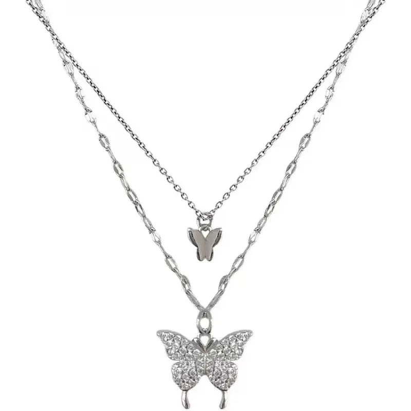 double butterfly necklace, trendy neck chain for women,