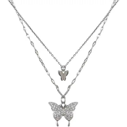 double butterfly necklace, trendy neck chain for women,