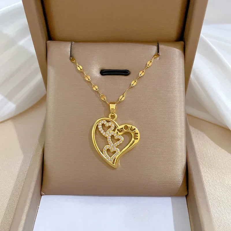 Trendy Heart Stainless Steel Necklaces for Women Daily Jewelry