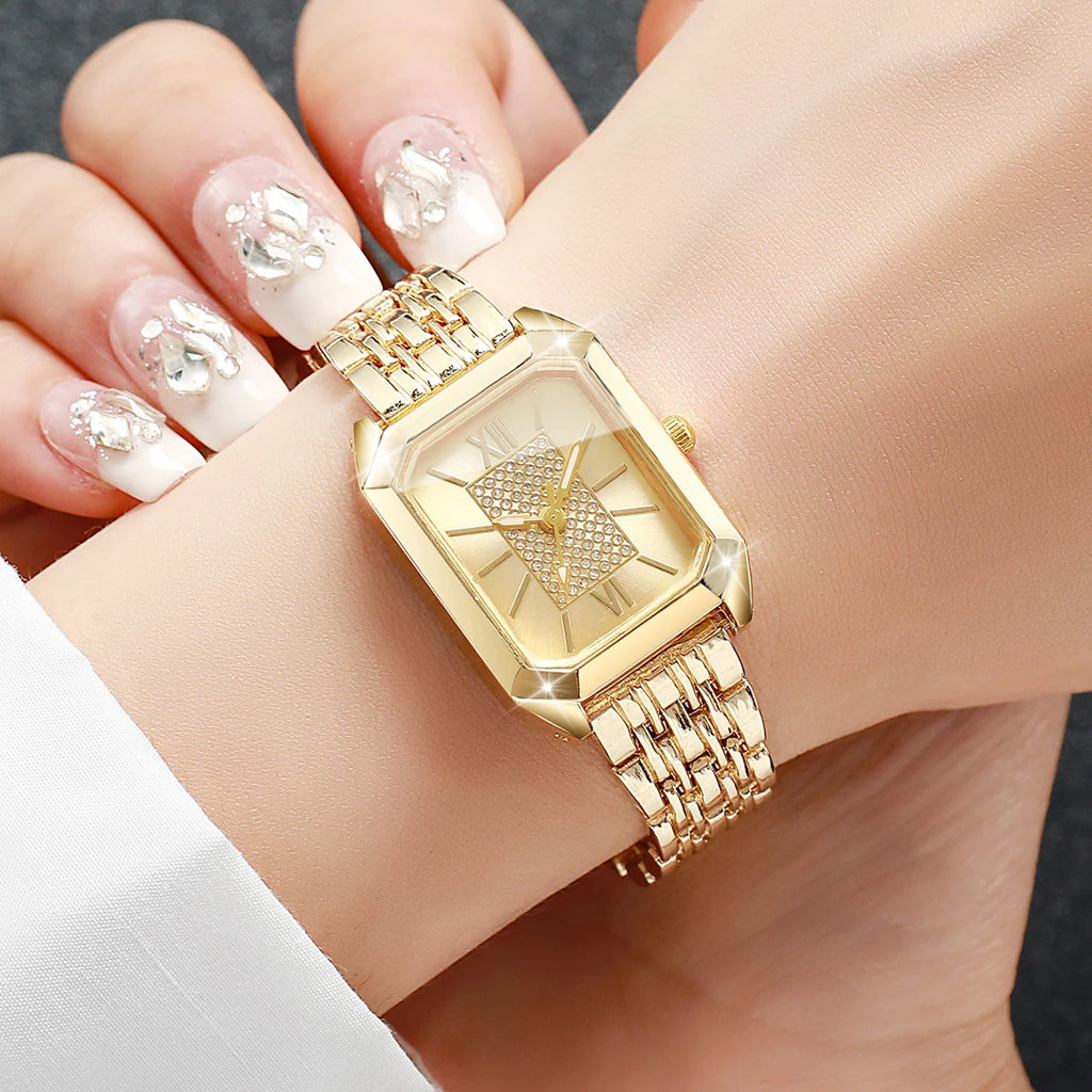 Fashion Rectangle Women Quartz Watch Stainless Steel Strap Wristwatches