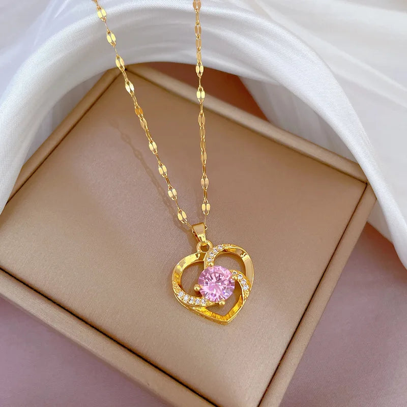 Trendy Heart Stainless Steel Necklaces for Women Daily Jewelry
